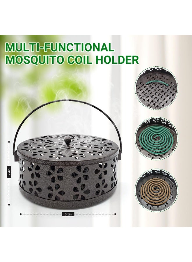 OSHIMA Retro Portable Mosquito Coil Holder, Handle Round Fireproof Incense Holder Burner for Home, Suitable for Indoor and Outdoor Camping, Iron Mosquito Coil Holder Hiking - Image 2